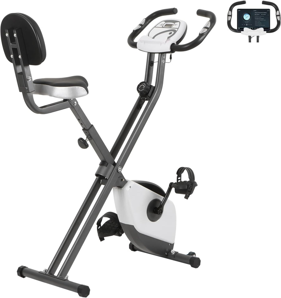 Foldable Magnetic Exercise Bike w/ LCD Display, Backrest & 8 Resistance Levels