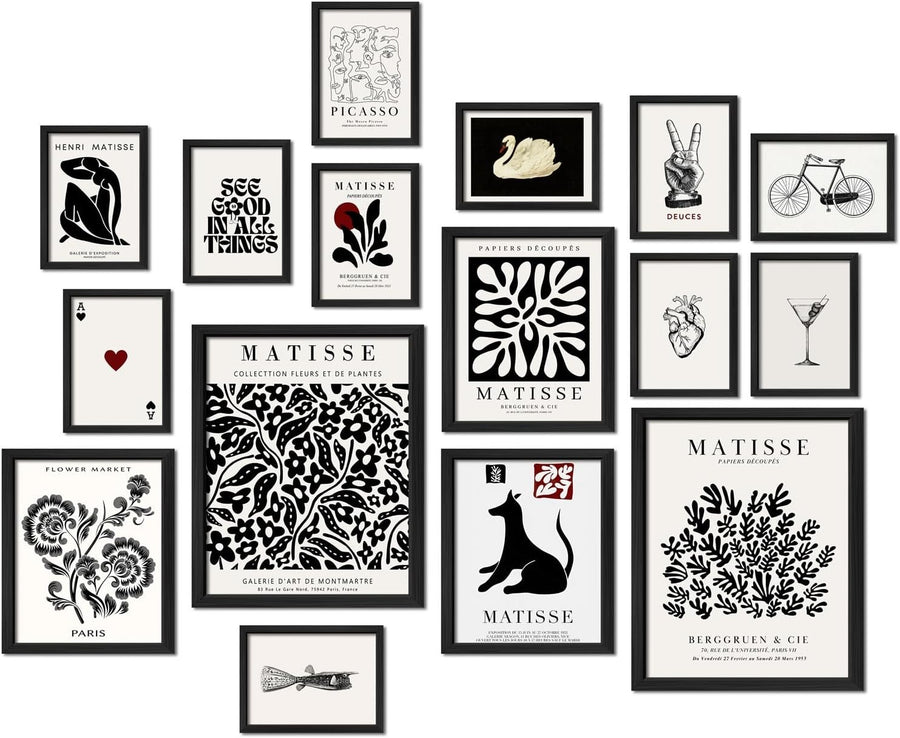 16pc Black White Wall Art Set Minimalist Gallery Prints 11x14
