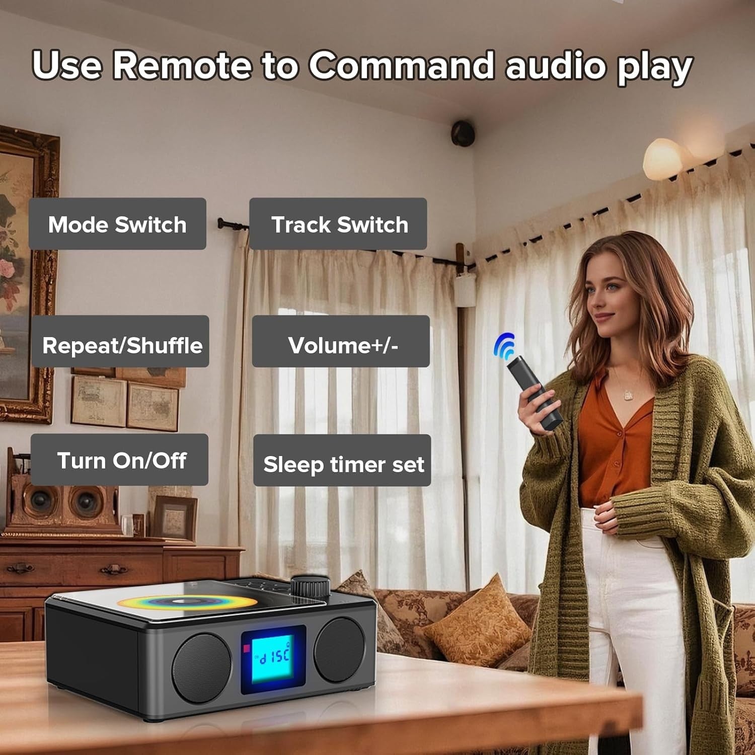 Portable Bluetooth CD Player Rechargeable FM Radio USB TF Stereo Remote