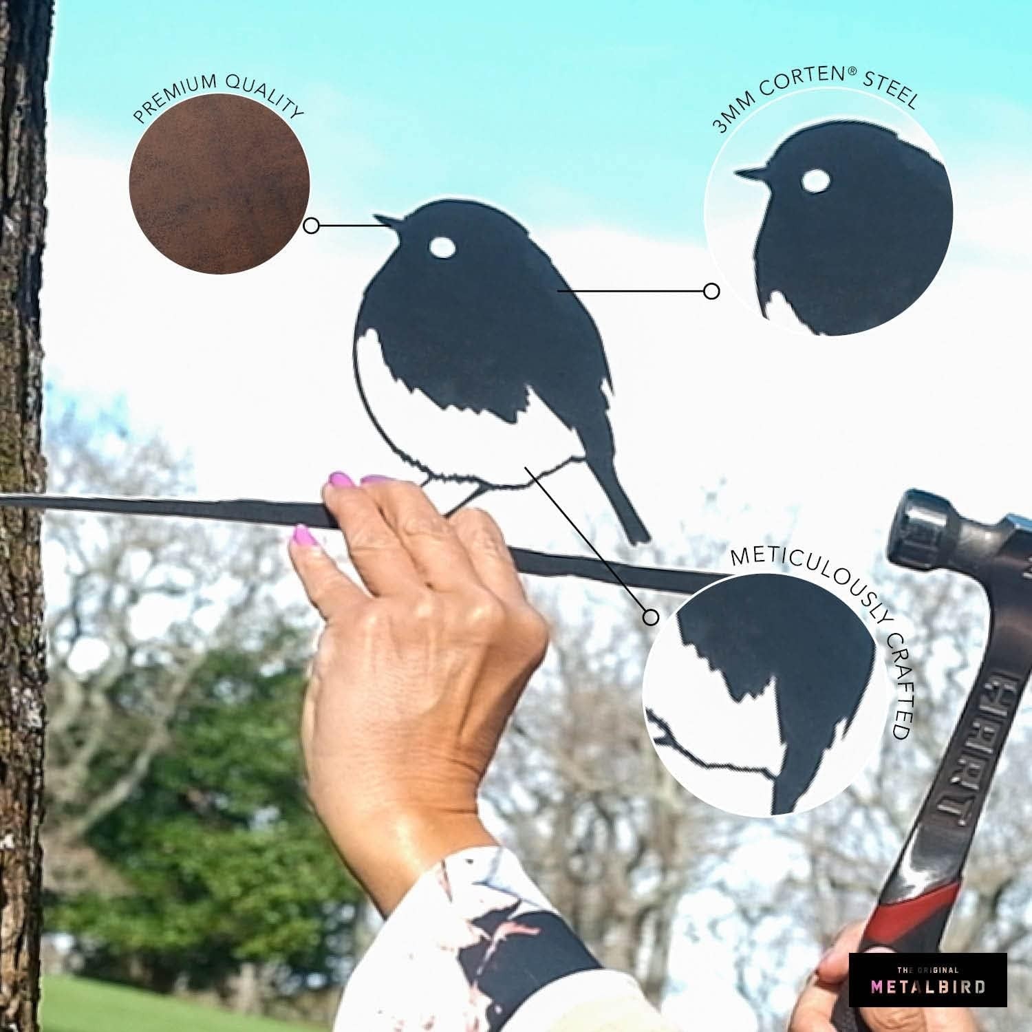 Blue Tit Metal Garden Art Ornament – Weatherproof Corten Steel Bird Silhouette