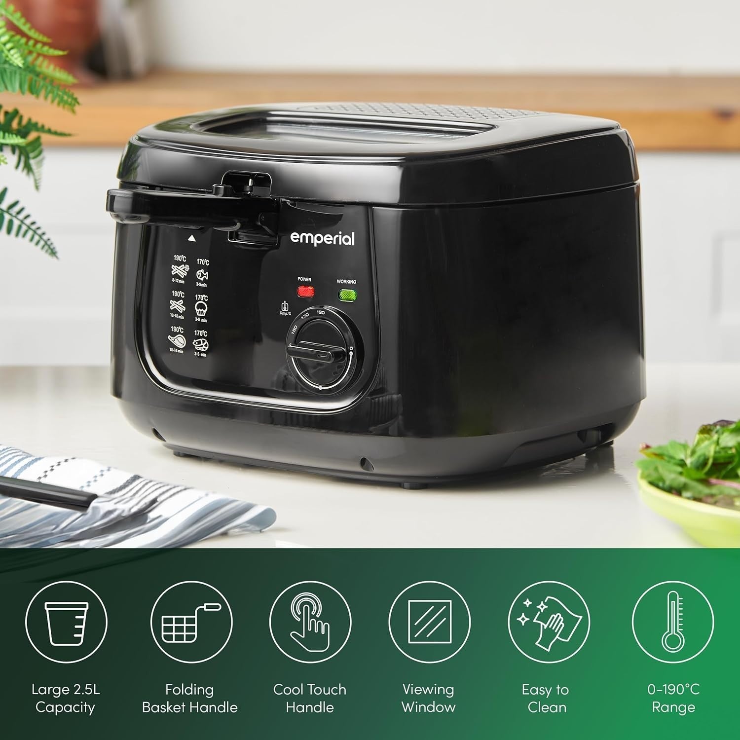 2.5L Deep Fat Fryer 1800W Adjustable Temperature Viewing Window