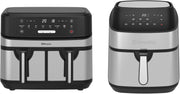 Silver Air Fryer Set 9L Digital Single + Double Drawer Temp Probe 60min