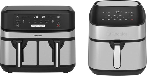 Silver Air Fryer Set 9L Digital Single + Double Drawer Temp Probe 60min