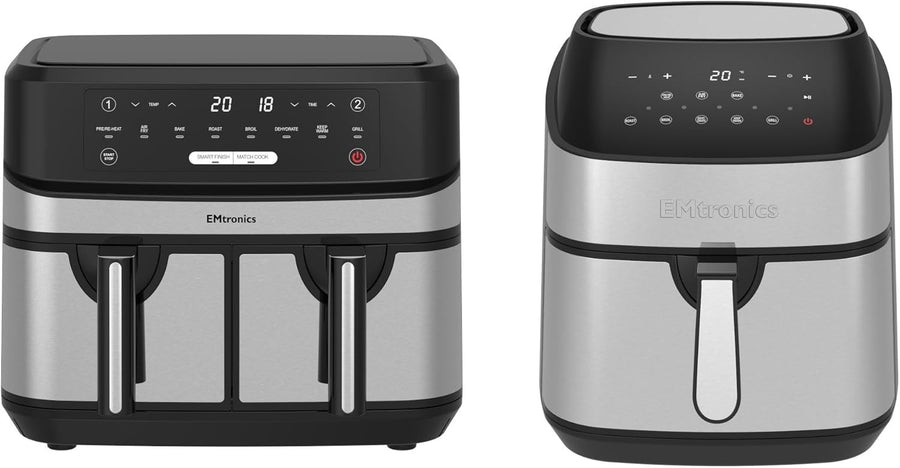 Silver Air Fryer Set 9L Digital Single + Double Drawer Temp Probe 60min