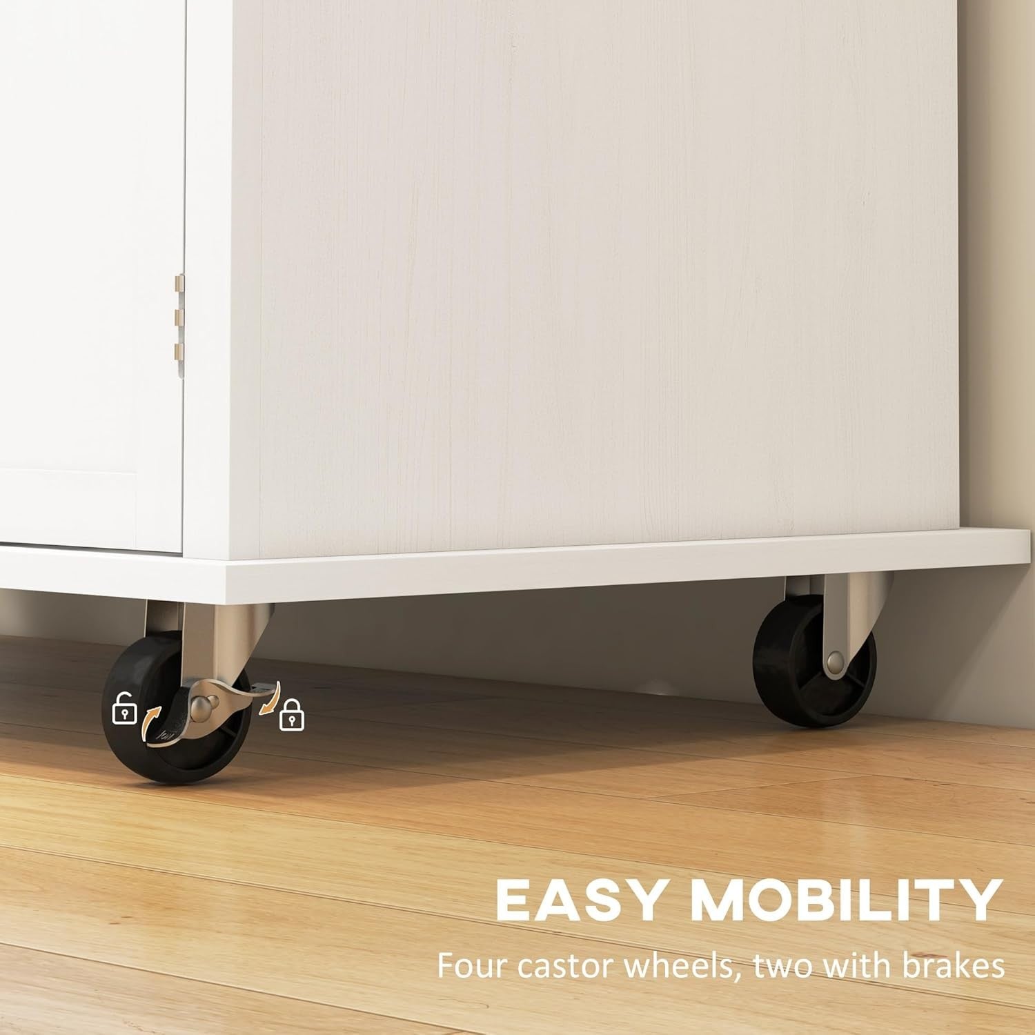 Kitchen Island Trolley on Wheels Storage Cabinet Drawers Shelves Wooden Top