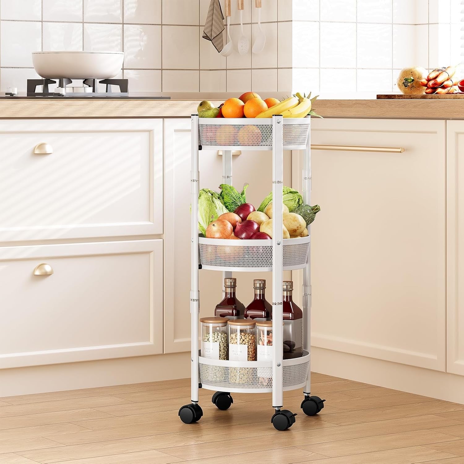 3 Tier Foldable Rolling Storage Cart Metal Utility Trolley Wheels