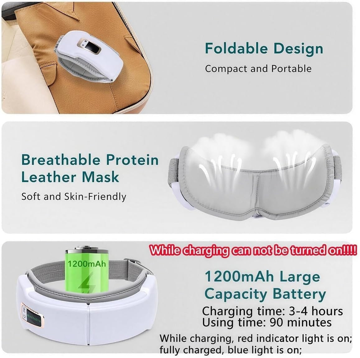 Heated Eye Massager Bluetooth Sleep Mask Dry Eyes Headache Relief