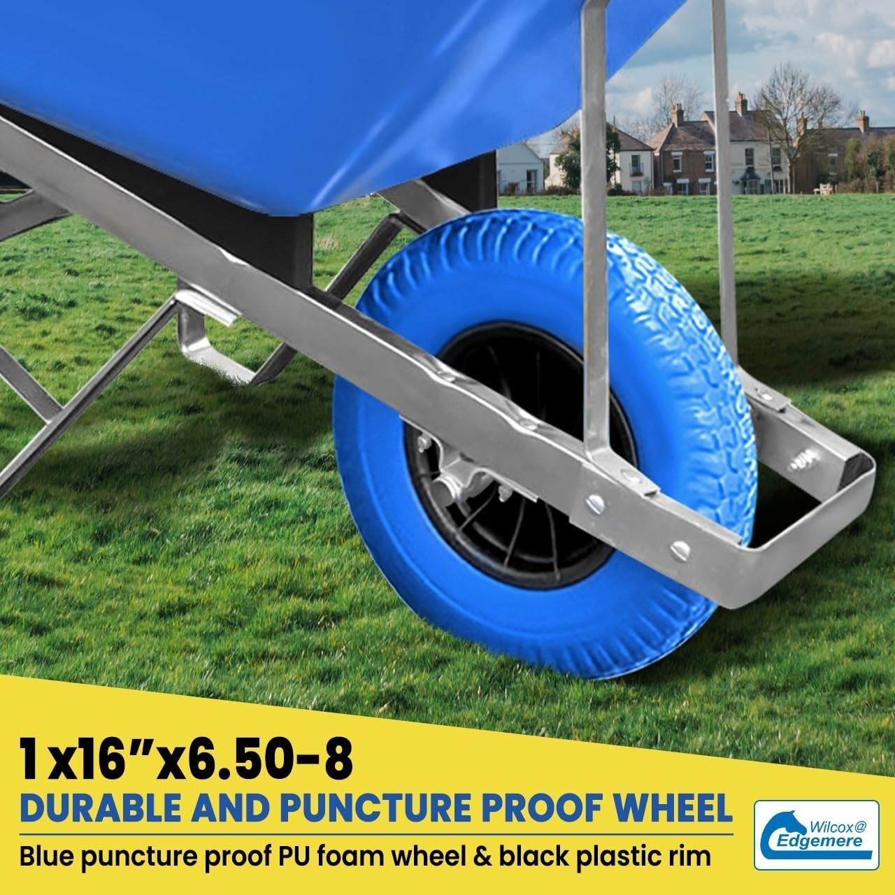 160L 1-Wheel Wheelbarrow Blue – PU Puncture-Proof Tyre w/ Galv Frame 175kg Cap