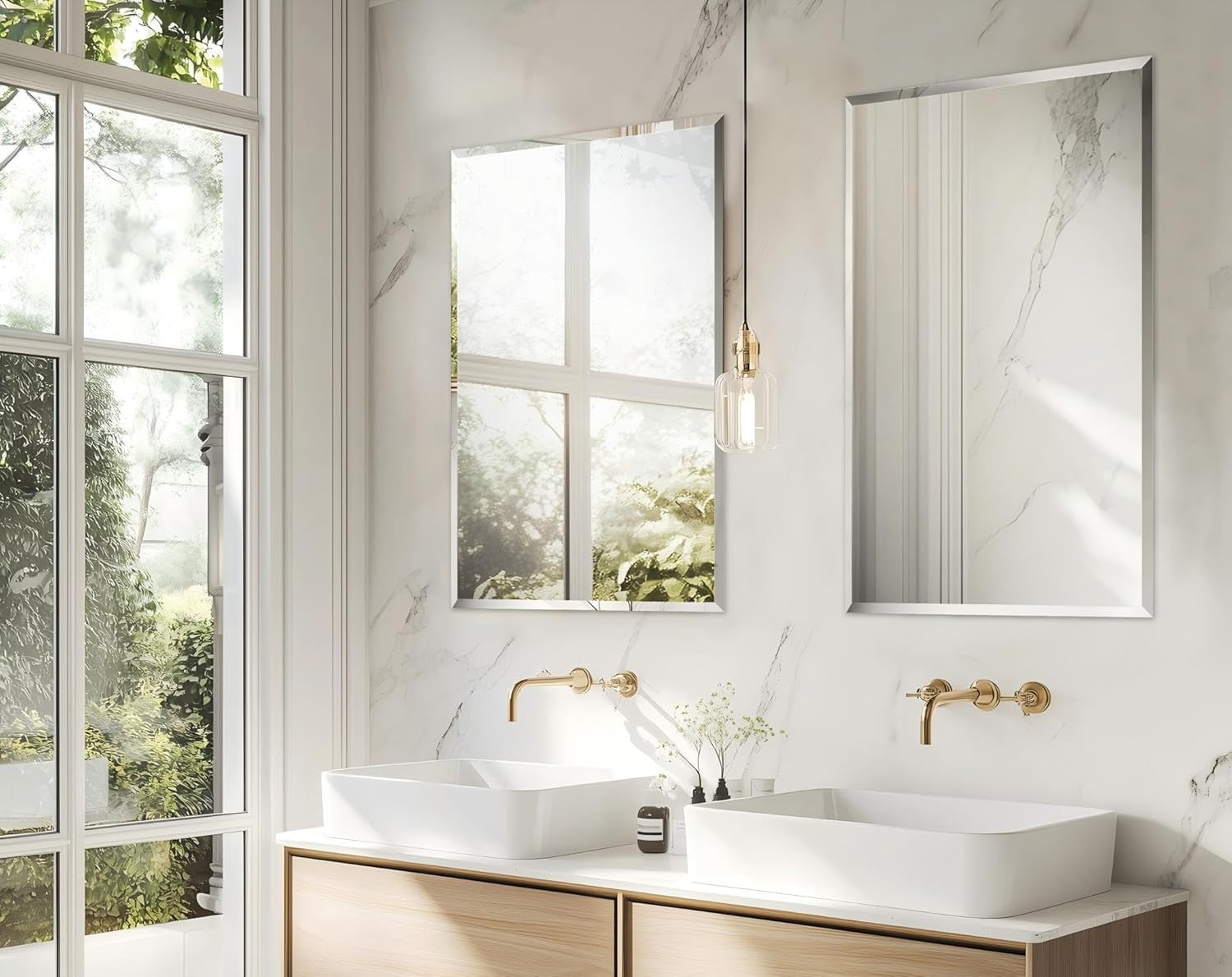 Frameless Rectangular Wall Mirror 70x50cm Beveled Glass Vanity
