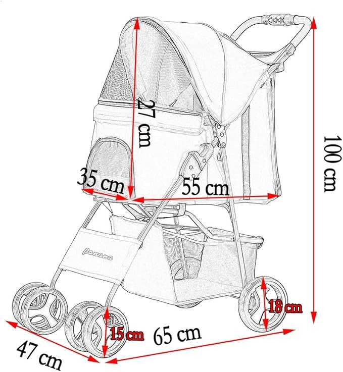 Dog Pet Stroller Foldable Pushchair Travel Pram 4 Wheel Jogging Carrier