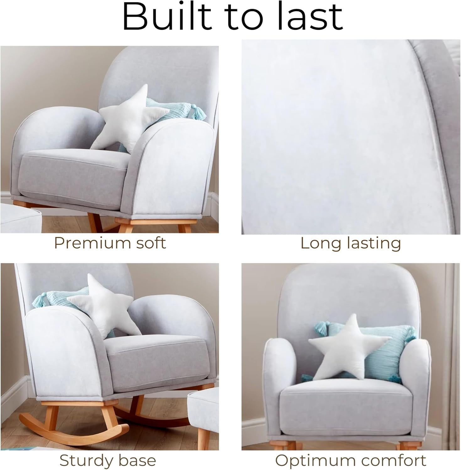 Nursing Rocking Chair & Footstool Grey | Soft Fabric, Wood Base, Comfy