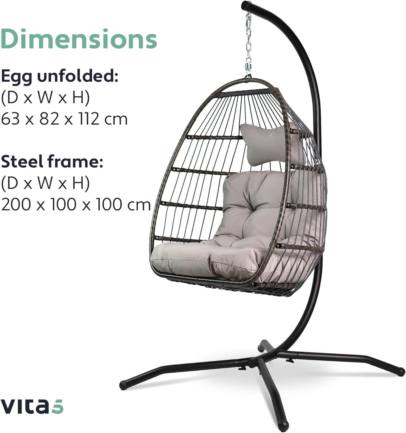 Foldable Hanging Egg Chair with Cushion for Indoor Outdoor Use 150kg