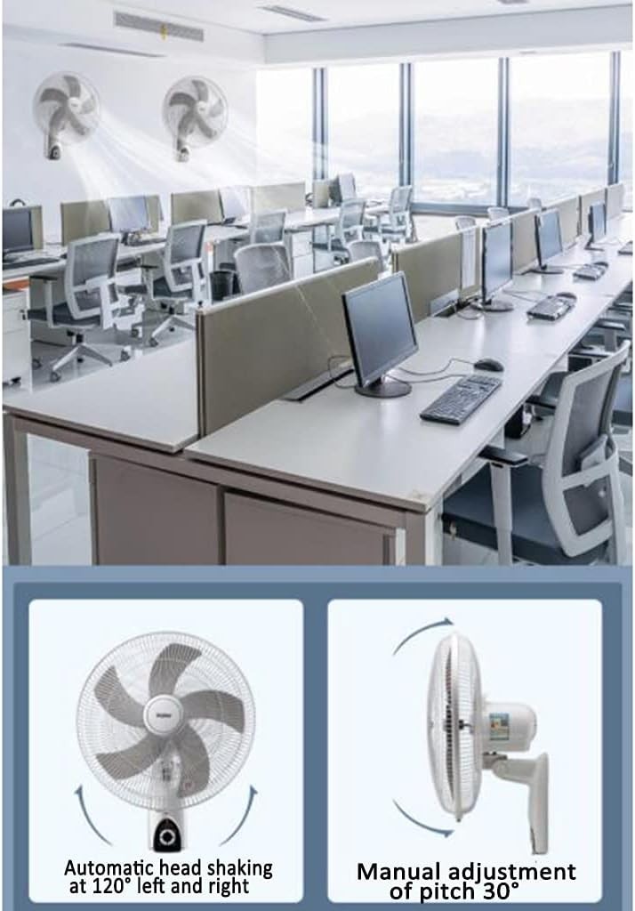 Wall Mounted 3Speed Fan Remote Control Adjustable Tilt Quiet Cooling Office Home