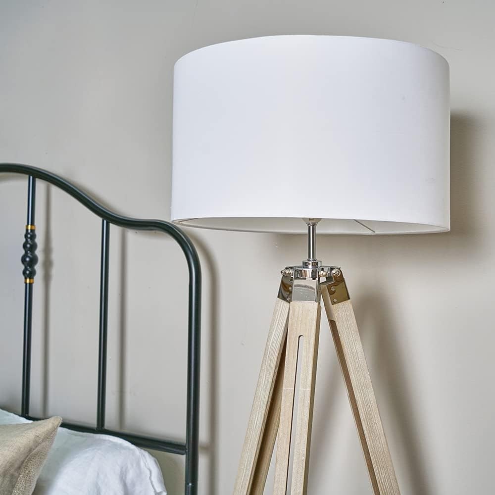 Modern Tripod Floor Lamp with White Drum Shade & Warm LED Bulb, 154cm
