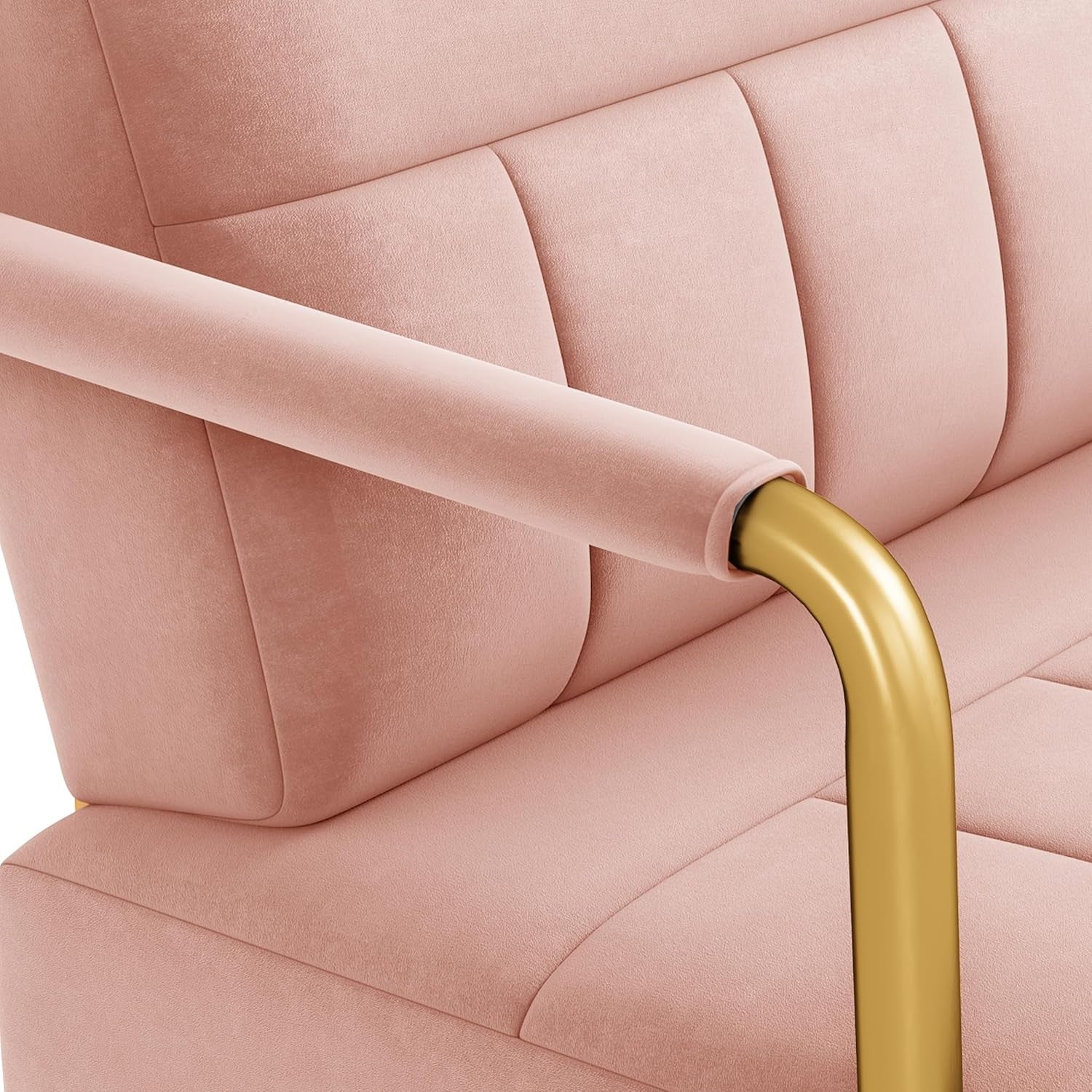 Velvet Accent Tub Chair Gold Legs Armchair w/ Cushion Pink