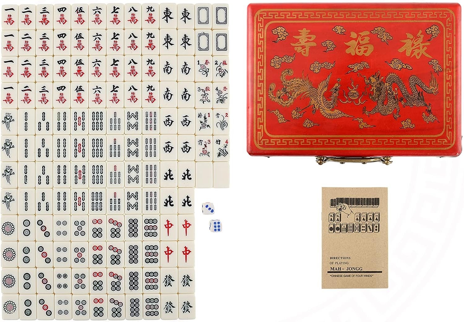 Mini Mahjong Travel Set 144 Tiles Dice Carry Case Portable