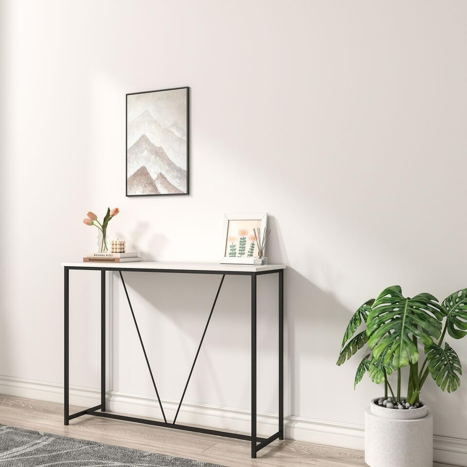 Modern Slim Wooden Console Table with Display Shelf, 100cm, White