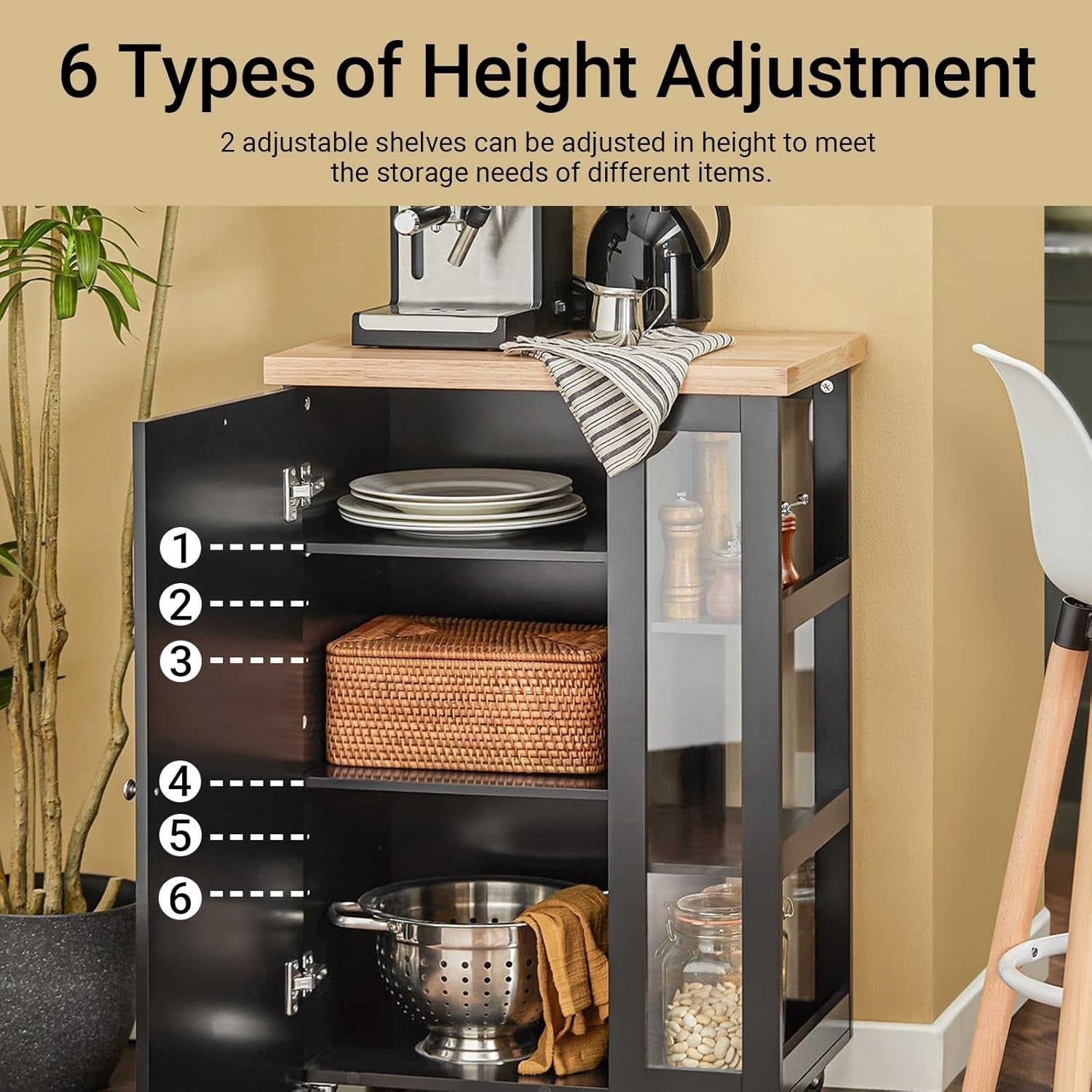 Compact Kitchen Island on Wheels Storage Cabinet Black