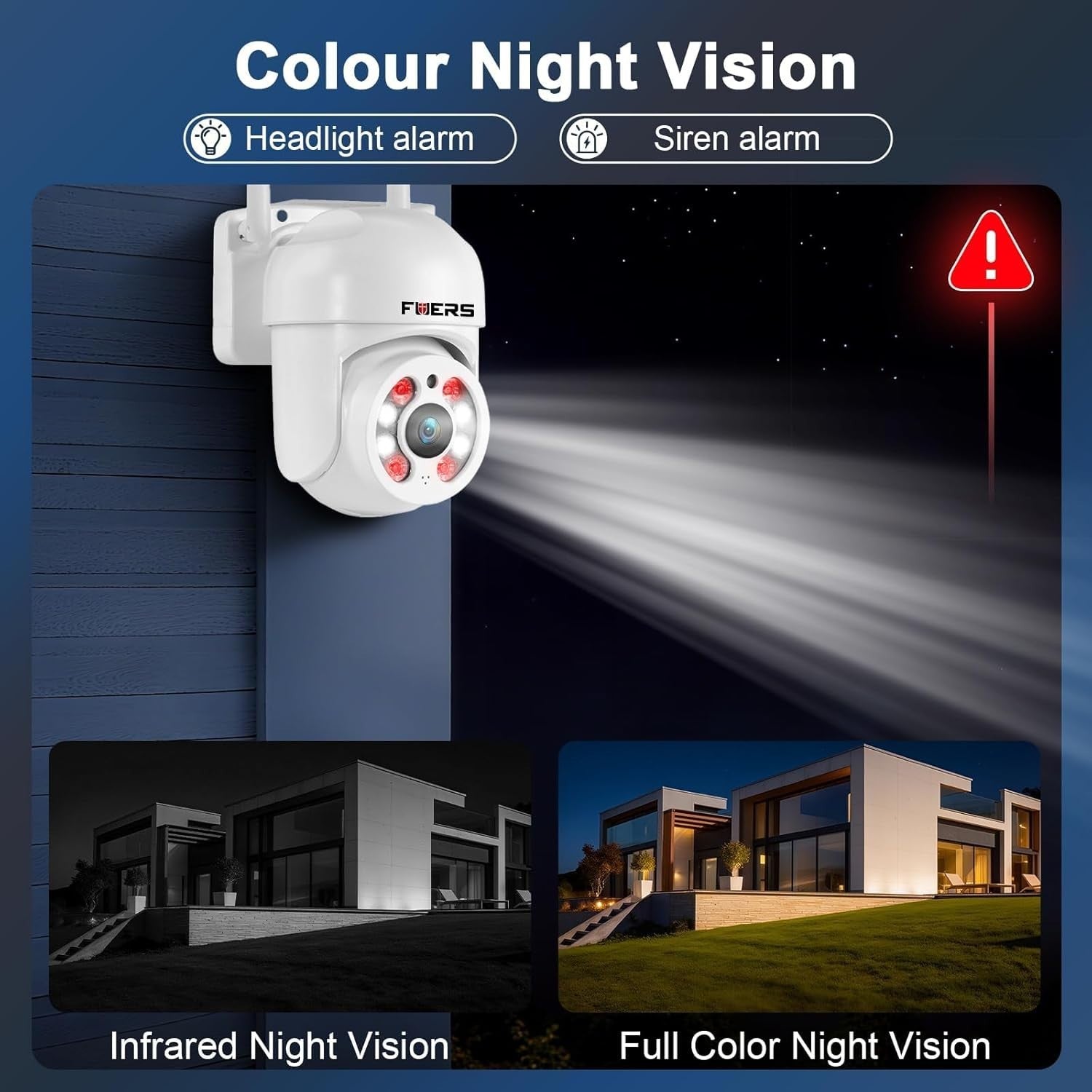 3MP PTZ Security Camera Outdoor WiFi 350° Pan Color Night Vision IP66