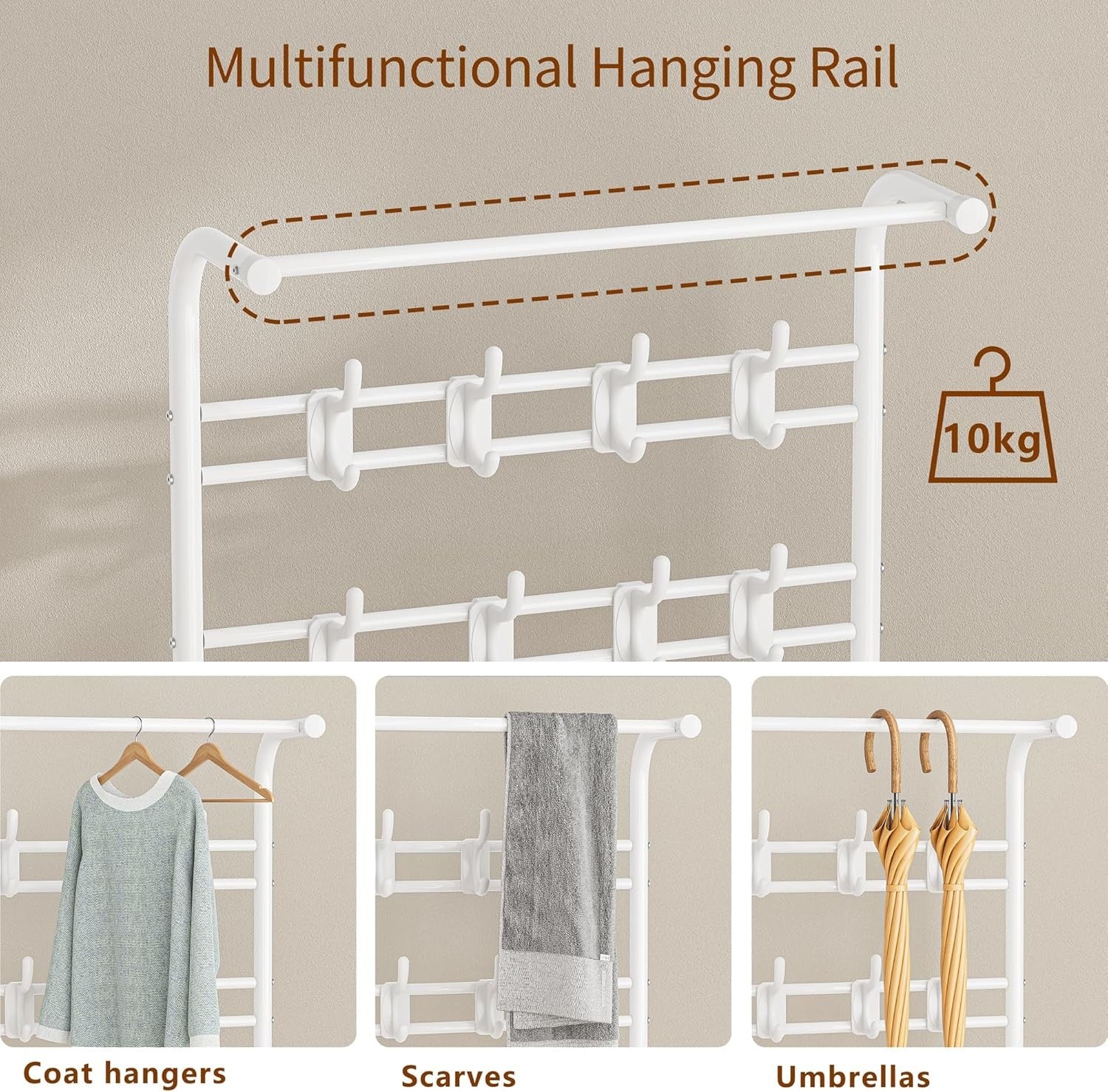White Oak Coat Rack with Bench 4-in-1 Hall Tree Shoe Storage Stand 182cm