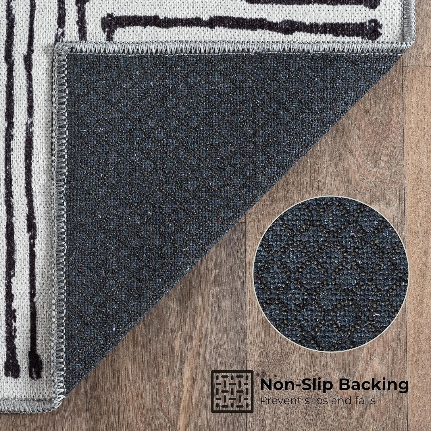 Washable Rug 152x213cm Non-Slip Modern Geometric Area Carpet Grey Black