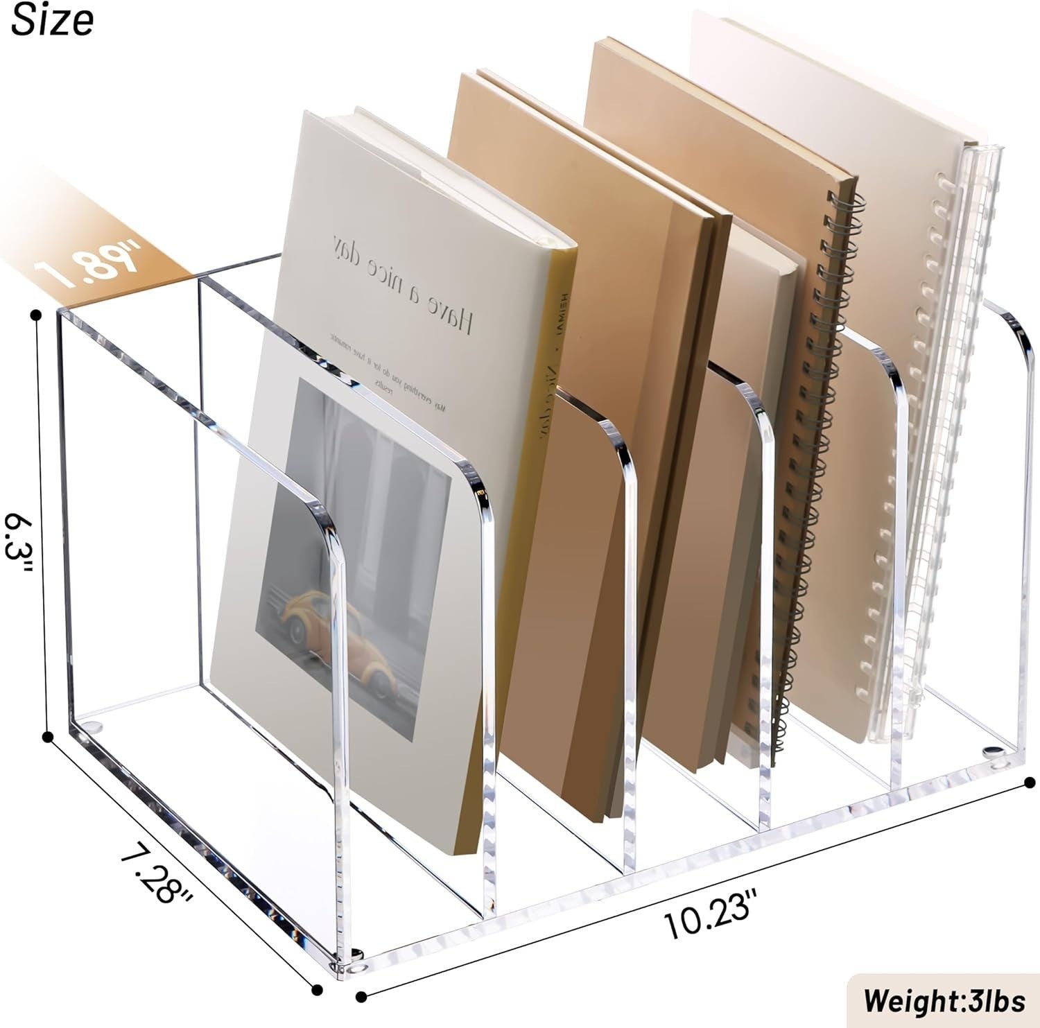 Clear Acrylic Desk File Organizer 5 Compartments Magazine Folder Rack