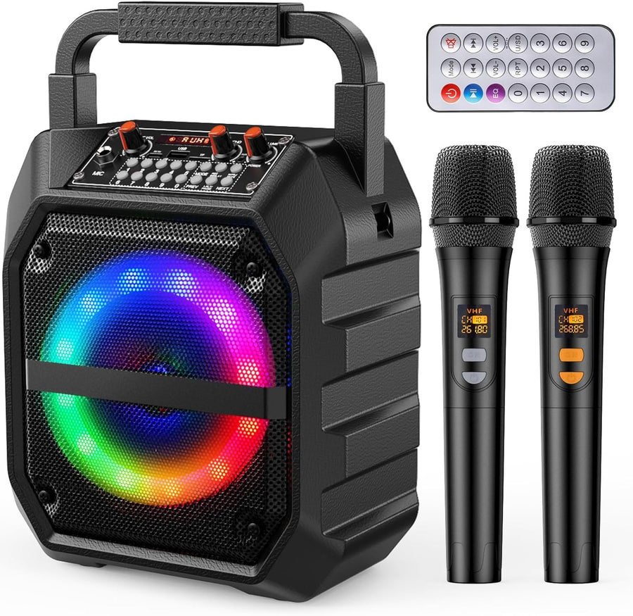 Karaoke Machine with 2 Wireless Mics Bluetooth LED Party Speaker