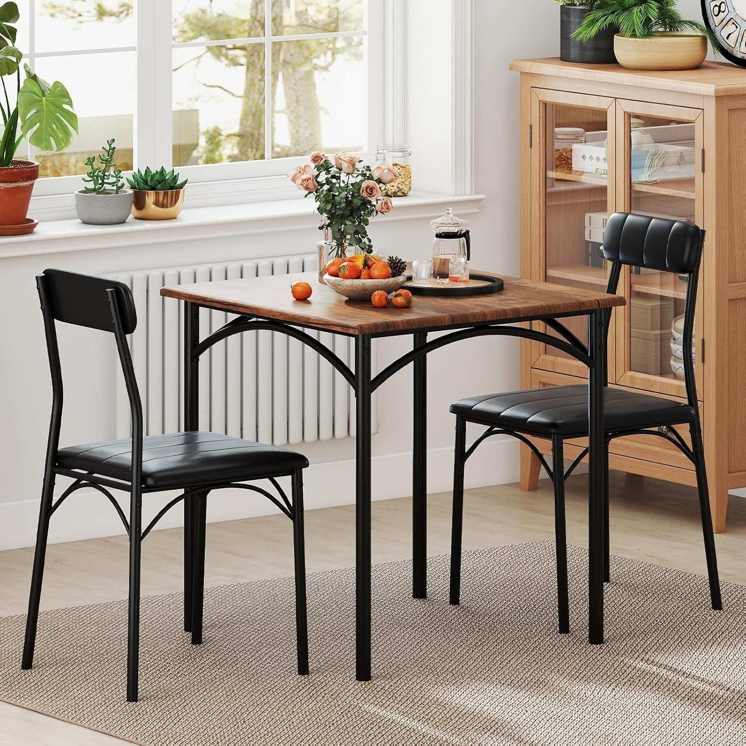 Compact 3-Piece Dining Set with Padded Chairs | Space-Saving Kitchen Table