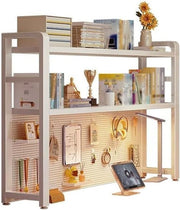 2-Tier Metal Desk Hutch Shelf | Desktop Storage Rack 55cm/21.7in
