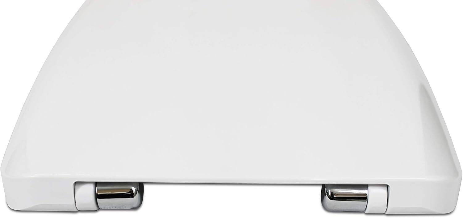White Slim WC Toilet Seat Soft-Close Metal Hinges Durable Thermoset