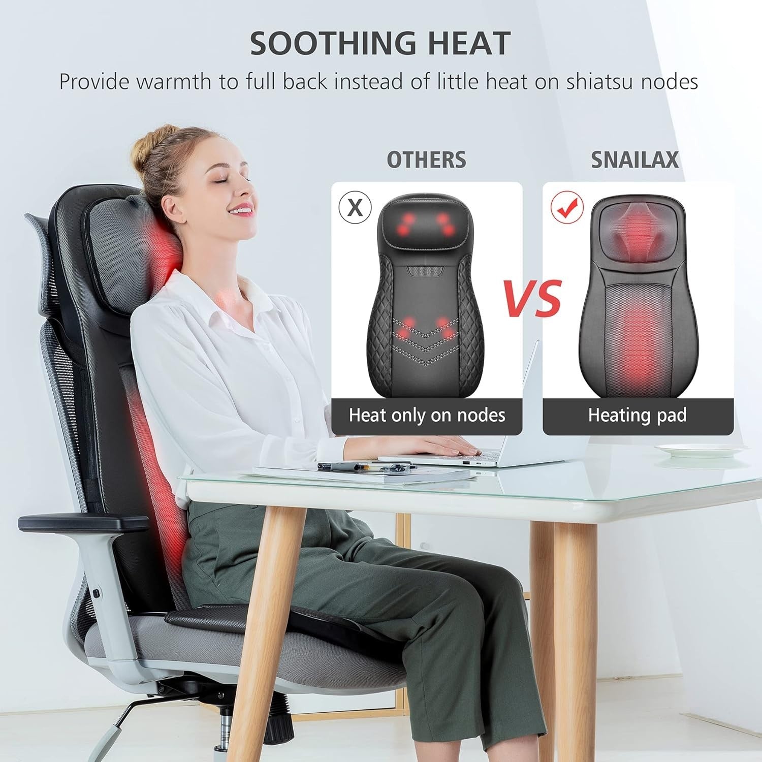 Shiatsu Neck & Back Massager with Heat Rolling Kneading Chair Pad Adjustable
