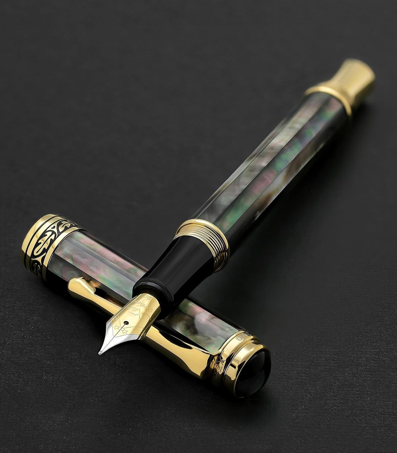 Luxury Tahitian Black Mother of Pearl Fountain Pen Medium Nib 18K Gold