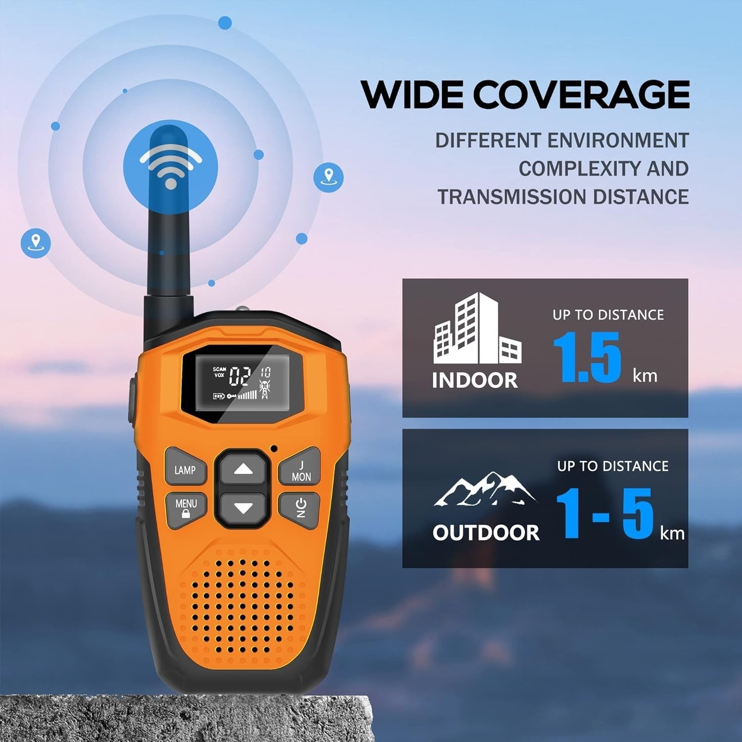 Long Range Walkie Talkies Rechargeable 2 Pack VOX 16 Channel USB-C