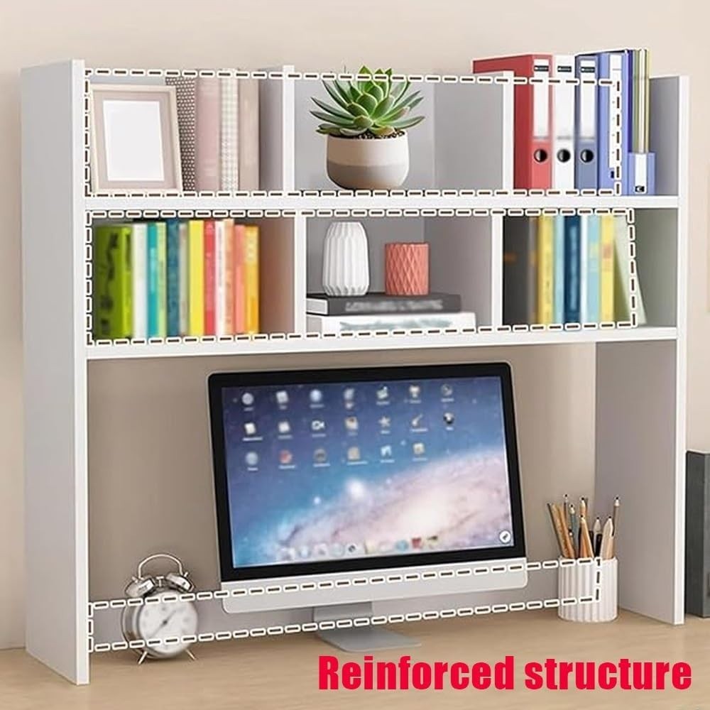 White 7-Cubby Desk Hutch Organizer Desktop Bookshelf for Dorm Office 80×20×80cm