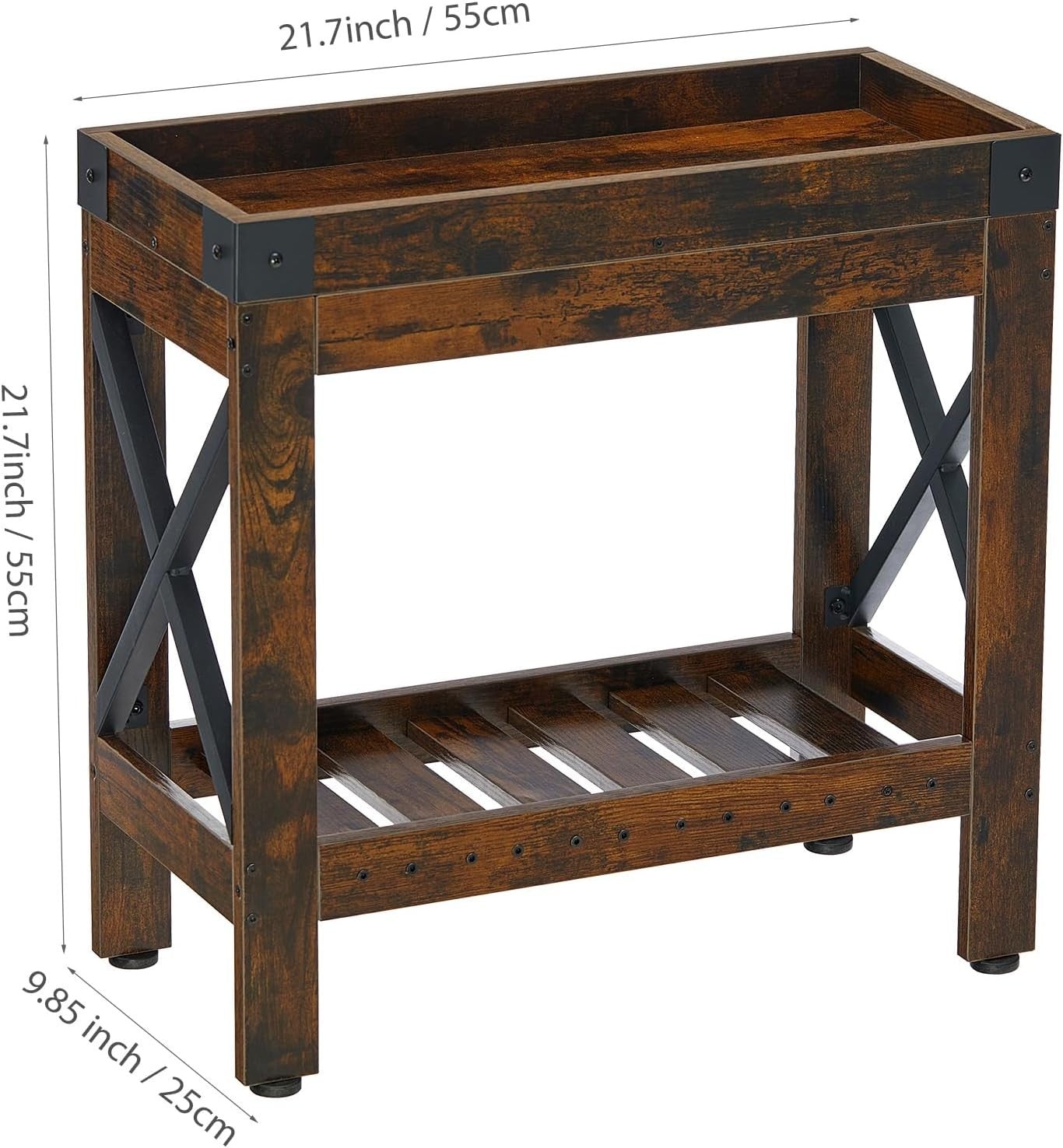 Narrow Rustic Brown Side Table with Storage Shelf – Compact End Table