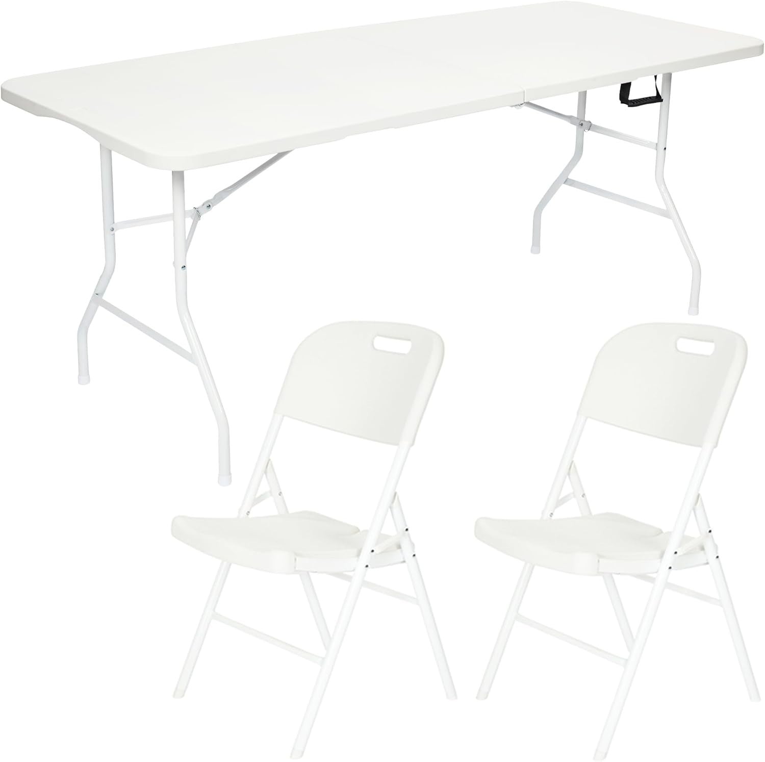 6ft Folding Table with 2 Premium Chairs White Indoor Outdoor Set