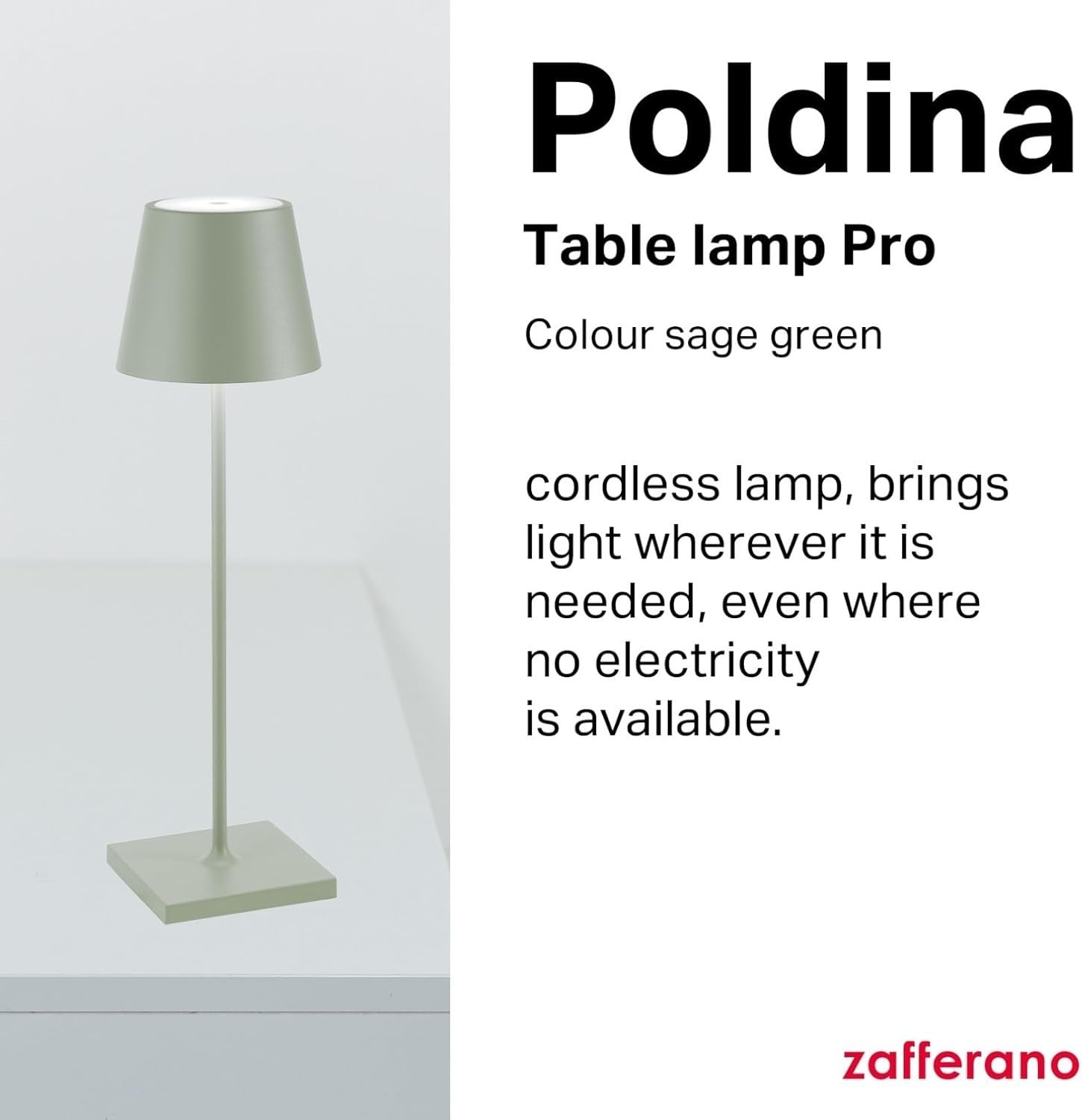 Cordless Touch Table Lamp Sage Green | Dimmable, Rechargeable, 38cm