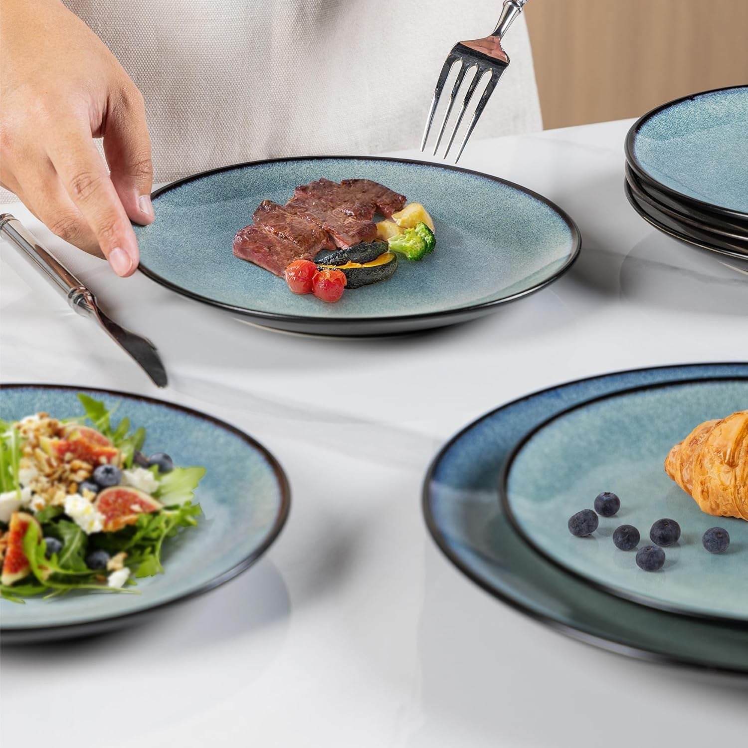 12 Piece Stoneware Dinner Set Plates Bowls Scratch Resistant Dishwasher Safe