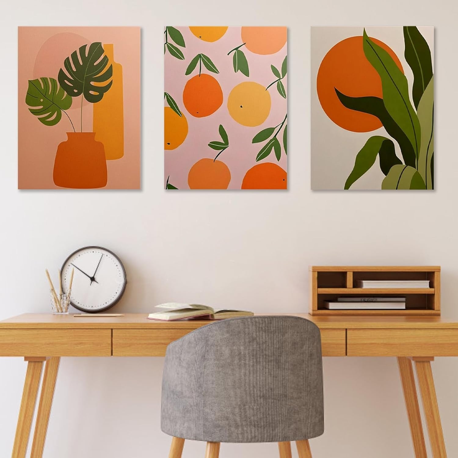 Boho Botanical Wall Art Set of 3 Framed Canvas 12x16in