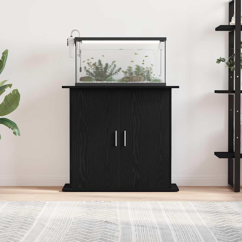 Black Aquarium Stand 81x36x73cm with Storage Shelves for Living Rooms
