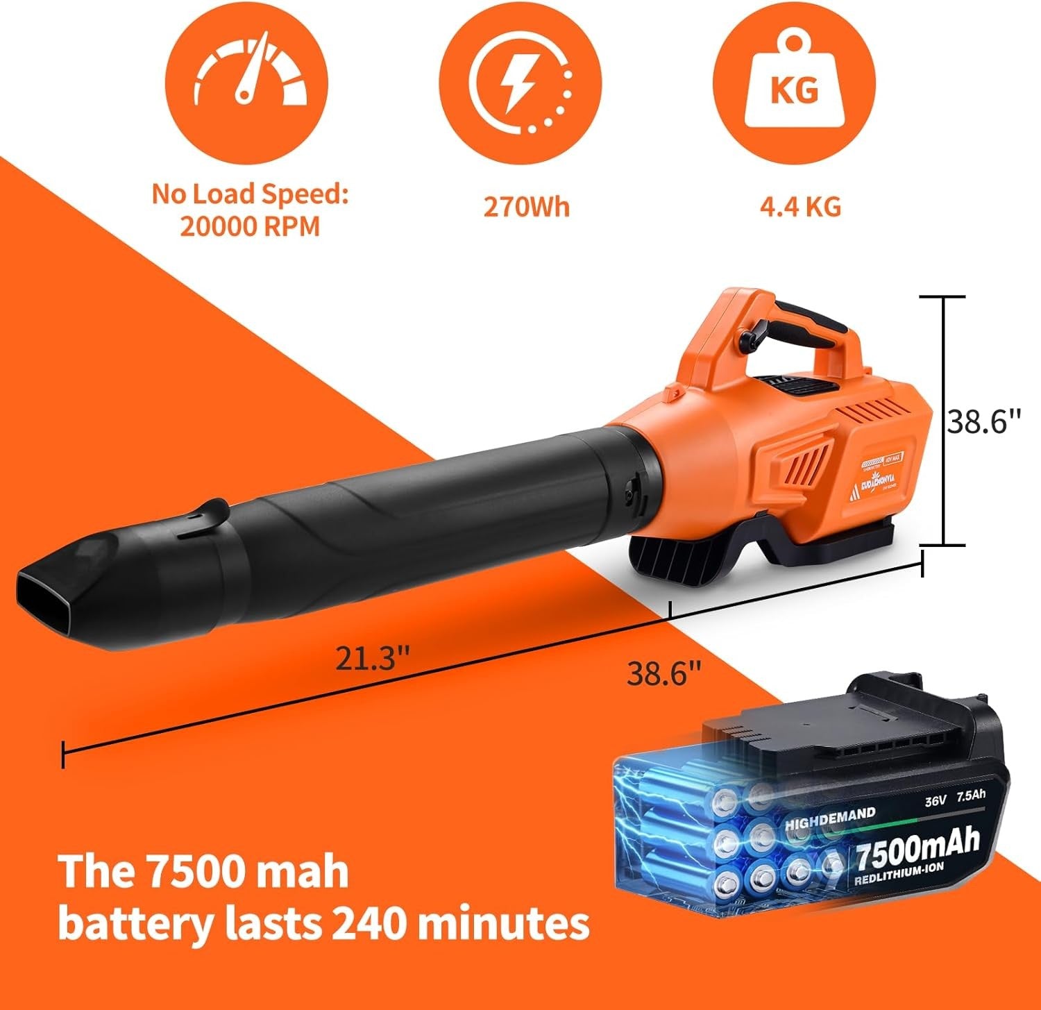 36V Cordless Leaf Blower 600CFM Brushless Variable Speed w/ Battery