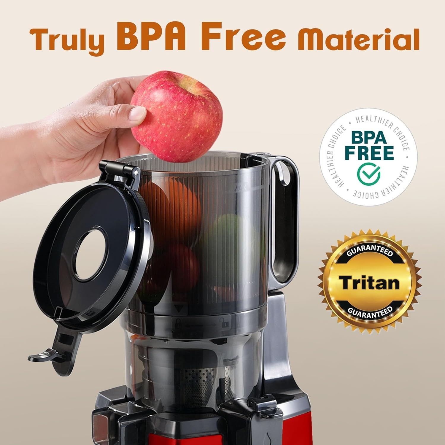 Cold Press Juicer 135mm Wide Mouth Whole Fruit 250W Quiet BPA Free