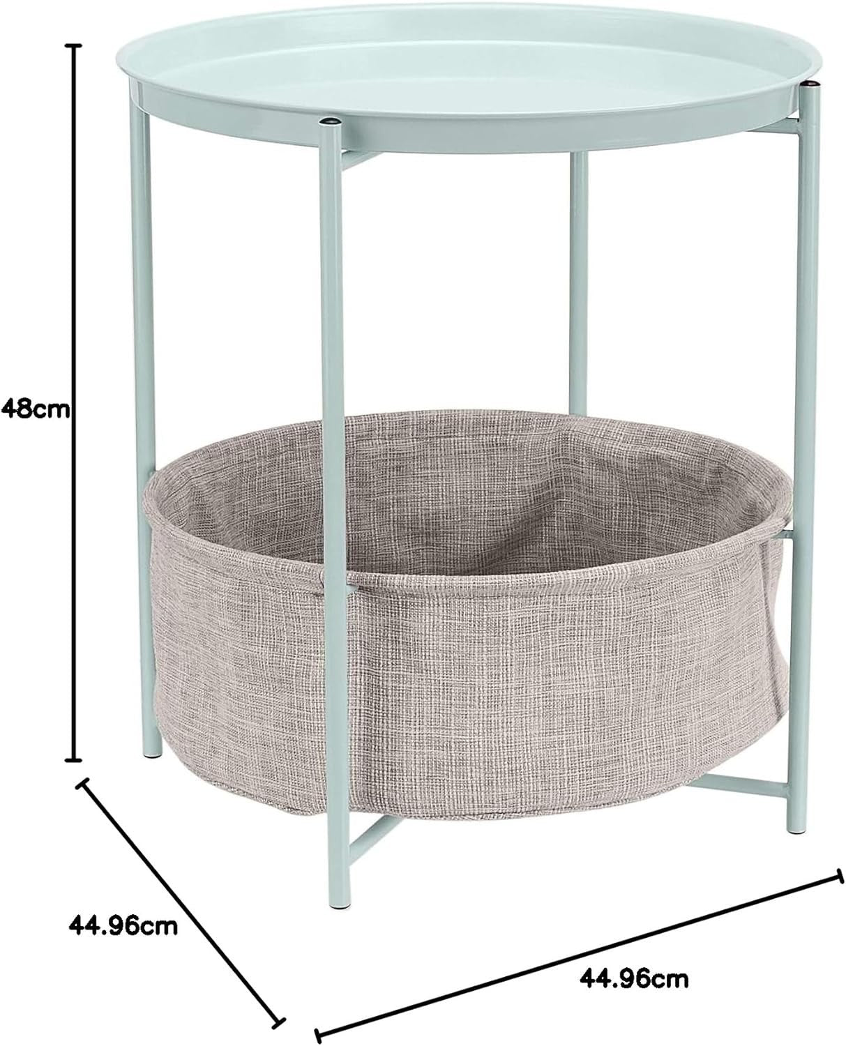 Round Storage End Table Green with Fabric Bin 45x45x48cm Modern