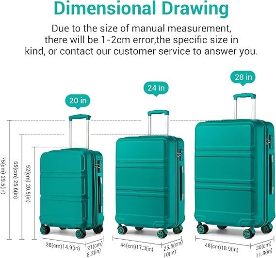 Travel Check Luggage 24” ABS+PC Hard Case Spinner Wheels TSA Lock