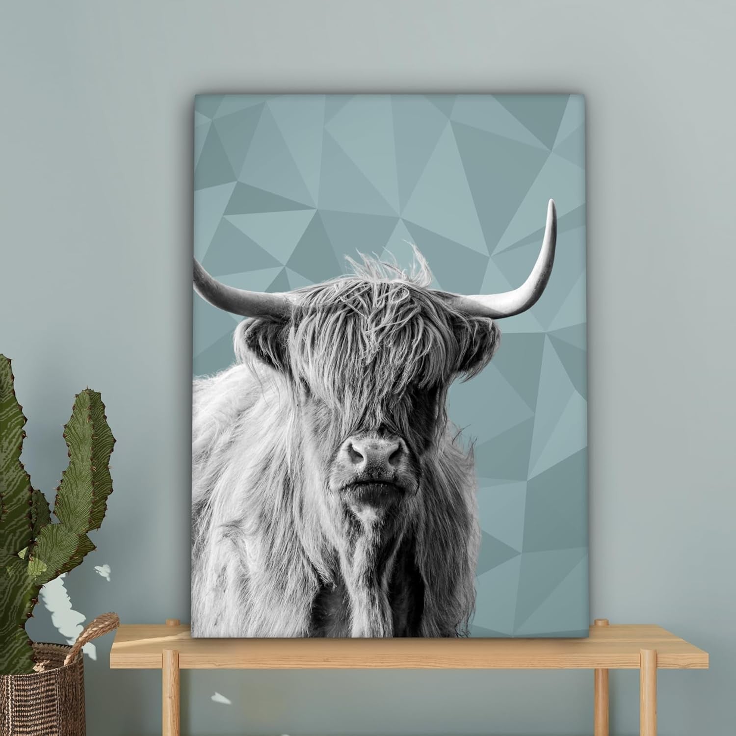 Highland Cow Canvas Wall Art 50x70cm Framed Modern Black White