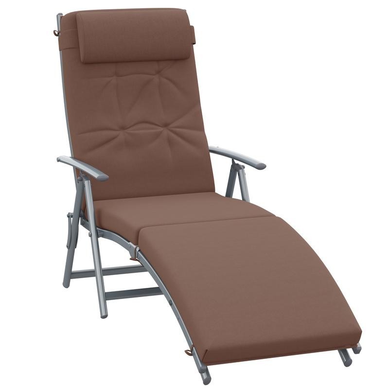 Reclining Padded Garden Lounger Folding Steel Frame Adjustable Brown
