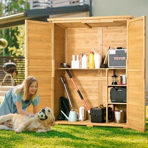 Wooden Outdoor Storage Shed 55"x67.5" Lockable Tool Cabinet Waterproof