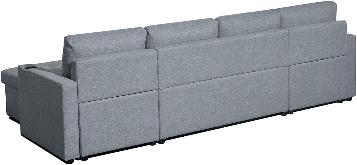 Grey Fabric U-Shaped 4 Seater Sofa Bed with Storage & Pull-Out Suite