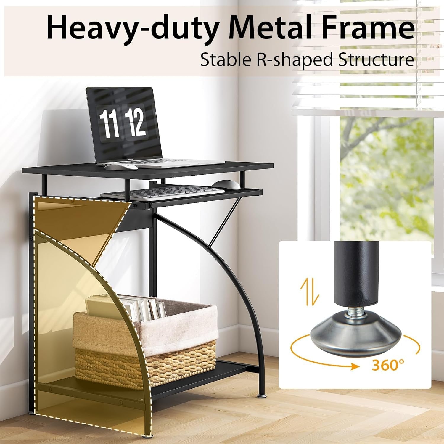 Compact Computer Desk with Keyboard Tray Storage Shelf Small Home Office Table