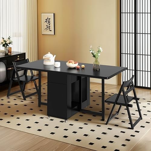 150CM Extending Dining Table with Drawers & Castors for Small Spaces